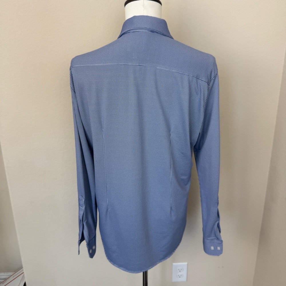 MIZZEN + MAIN White/Blue Gingham Check Trim Fit Sz L Button Front Shirt - Picture 5 of 8